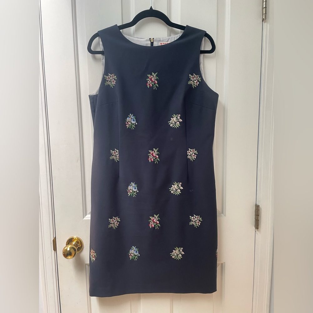 10 Brooks Brothers Navy Sheath Dress with Floral Embroidery